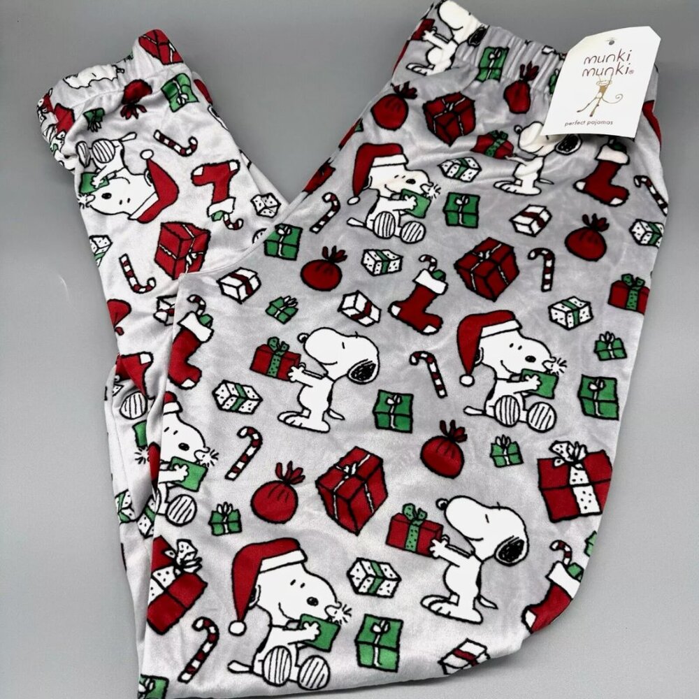 Munki Munki Peanuts Christmas Snoopy Minky Velour Pajama Pants Jogger S M L XL